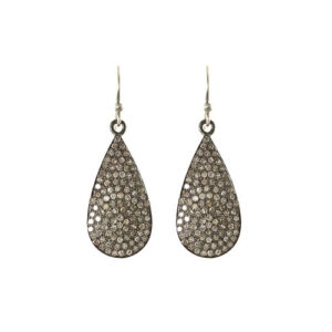 Oxidized Silver and Diamond Drop Earrings