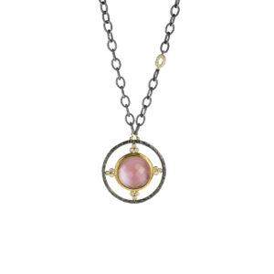 Pink Topaz and Diamond Pendant in 18k Gold and Oxidized Silve