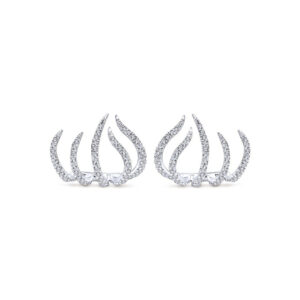 white gold pave flame earrings