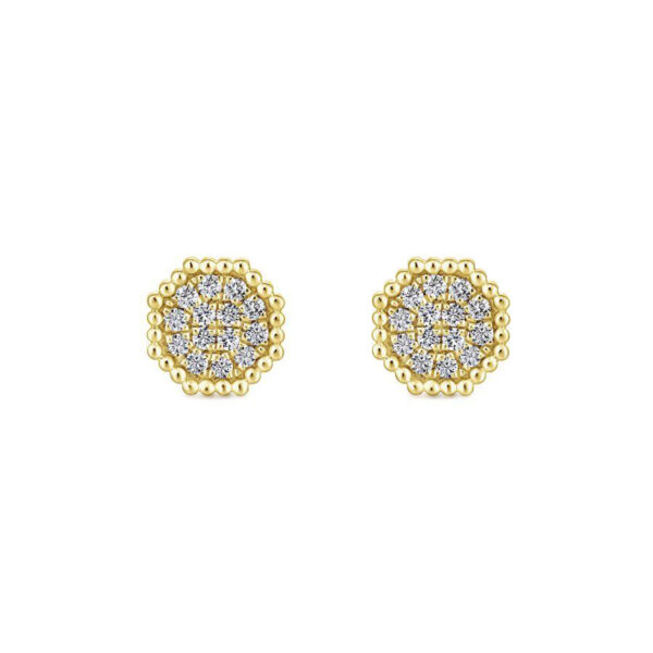 yellow gold round pave earrings