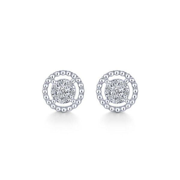 white gold round pave earrings