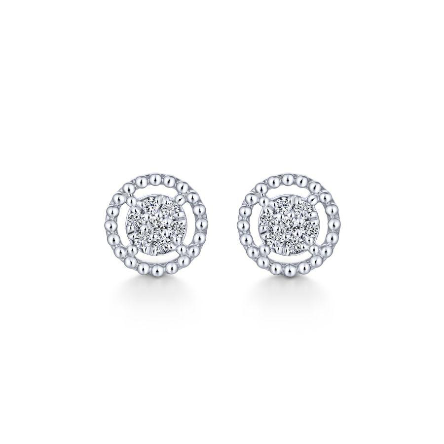 white gold round pave earrings