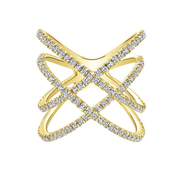 gold and diamond criss cross ring