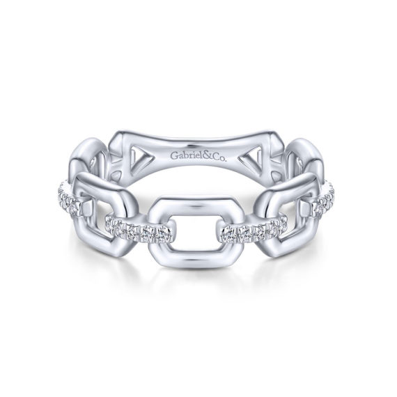 Gabriel & Co white gold link ring with diamonds